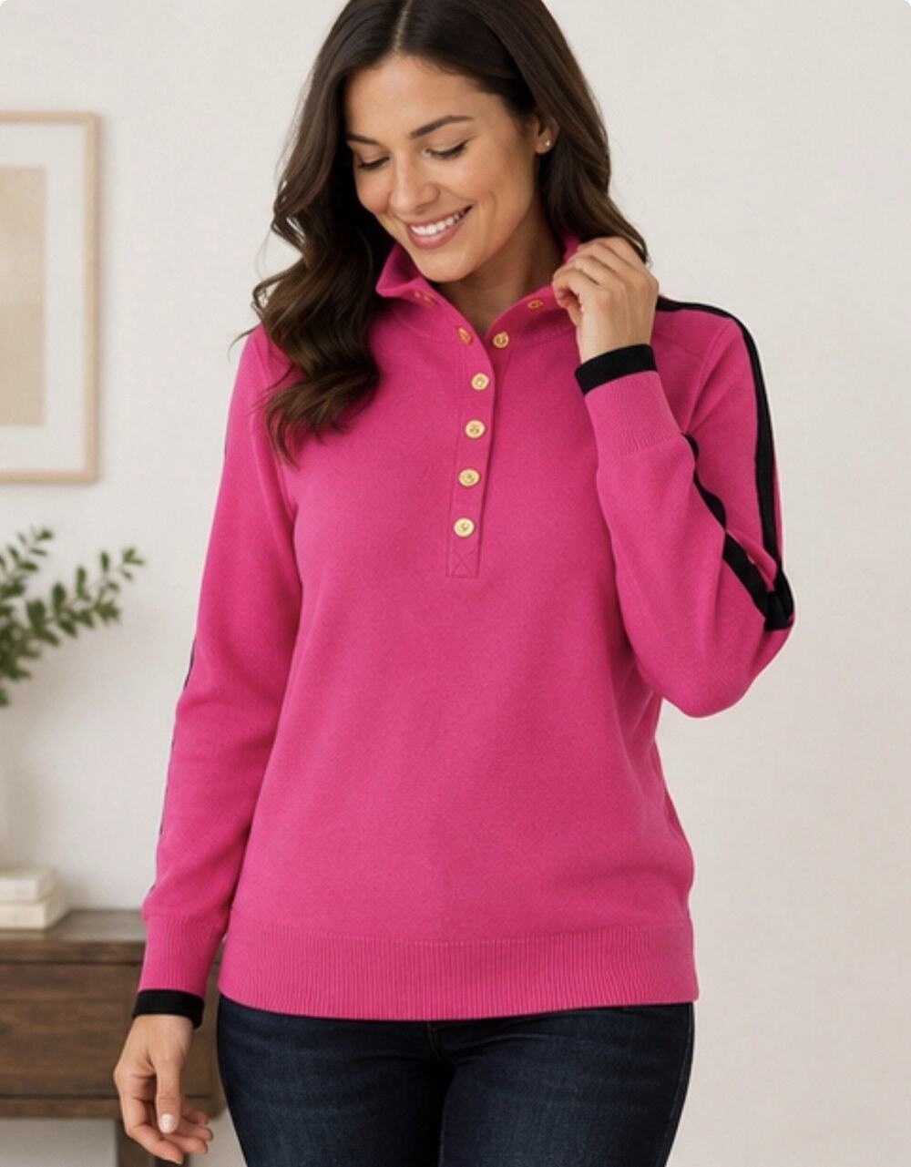 Lauren Ralph Lauren Pink Mock Neck Gold Button Sweater Women’s XL